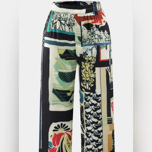 MICAS Floral Print High Waisted Multicolor Straught Leg Pants. Sz M NWT - Picture 2 of 8